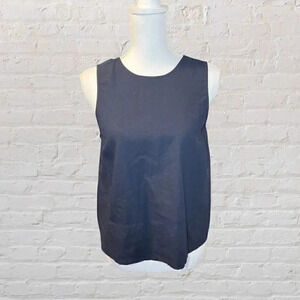 LOFT Navy Blue Bar Back Cropped Linen Shell Size Small